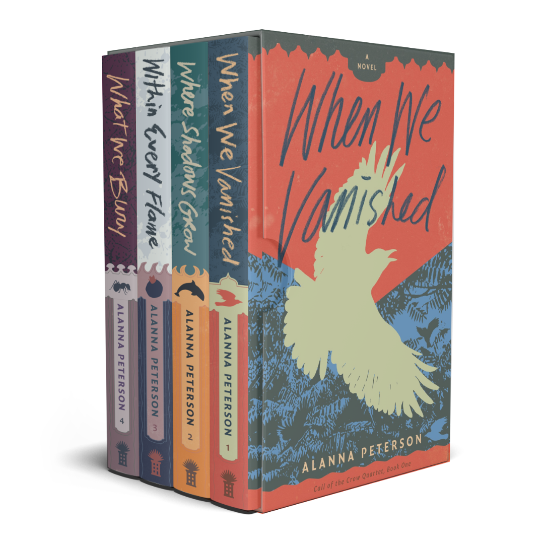 Box set of the Call of the Crow Quartet showing the cover of When We Vanished with the other four books lined up behind it